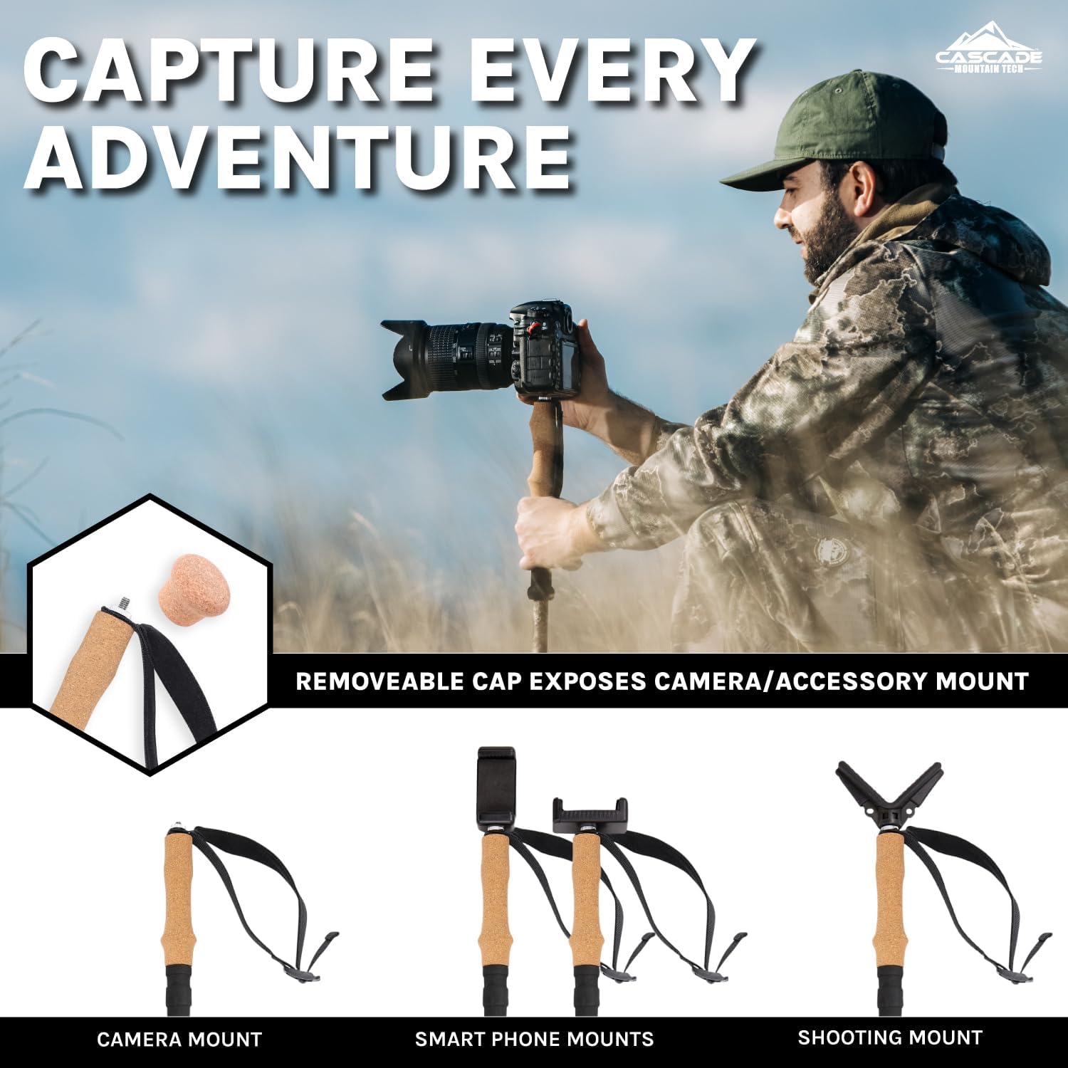 Trekking Poles - Carbon Fiber Monopod Walking or Hiking Sticks with with Accessories Mount and Adjustable Quick Locks - Image 4