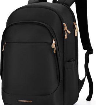 LIGHT FLIGHT Travel Backpack for Women, 15.6 Inch Laptop Backpack with USB Charging Hole, Water Resistant College Bookbag, Large Capacity Black Computer Backpacks for Work, Black